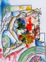 Woman resting, mixed media on paper, 50x70cm, 2018
